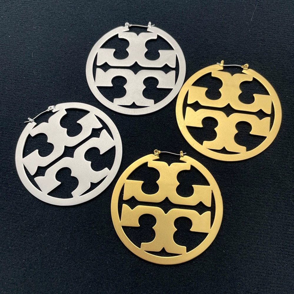 Tory Burch Double Large Circle Hoop Earrings Gold Plated